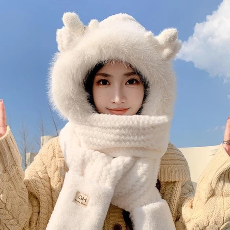 【熱銷免運】新款可愛帽子圍巾一體女冬季連帽圍脖加厚保暖毛絨三件套騎車 毛線帽 針織帽 毛帽 小熊造型 可愛毛帽 【熱銷免運】新款可愛帽子圍巾一體女冬季連帽圍脖加厚保暖毛絨三件套騎車 毛線帽 針織帽 毛帽 小熊造型 可愛毛帽